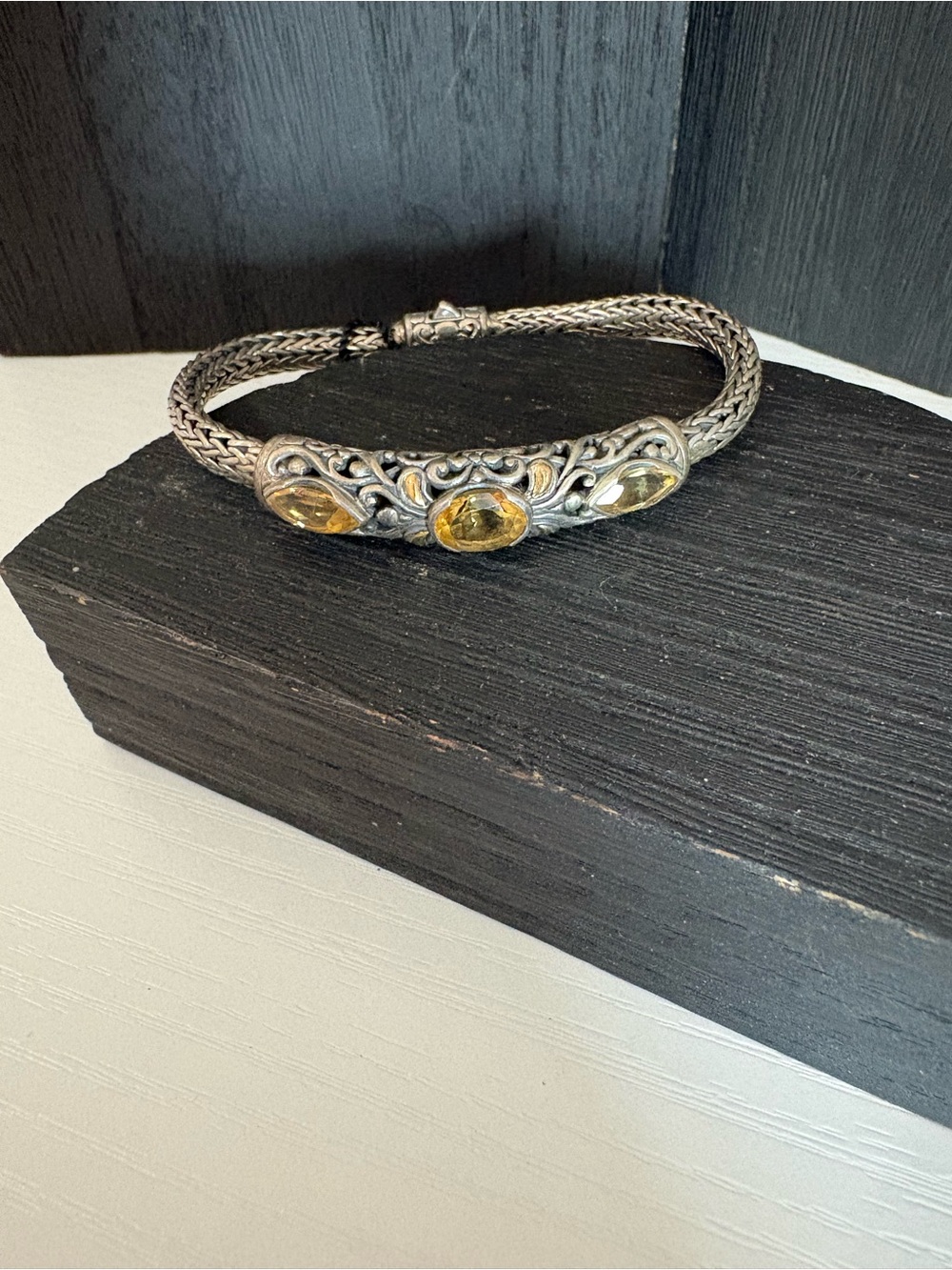 Bali Couture bracelet sterling silver 18k gold accents Citrine 7.5” Beautiful!